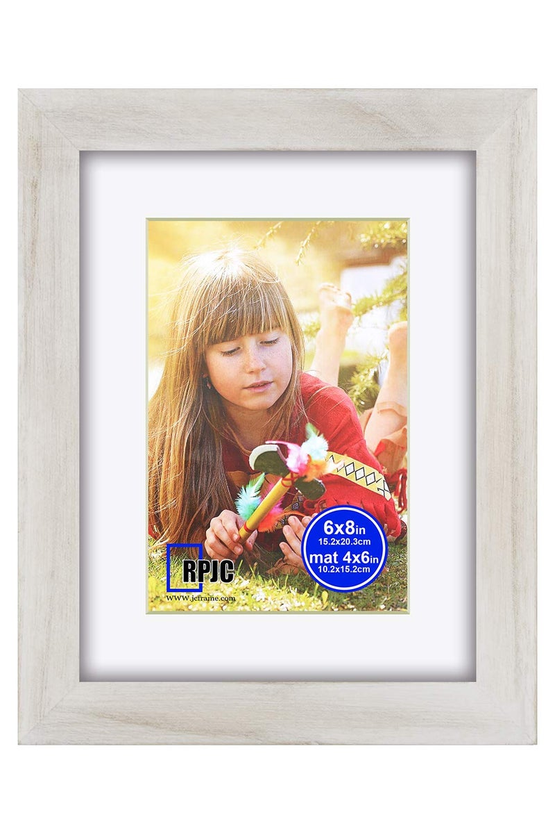 RPJC 6x8 inch Picture Frame Made of Solid Wood and High Definition Glass Display Pictures 4x6 with Mat or 6x8 Without Mat for Wall Mounting Photo Frame Rustic White - Image 1